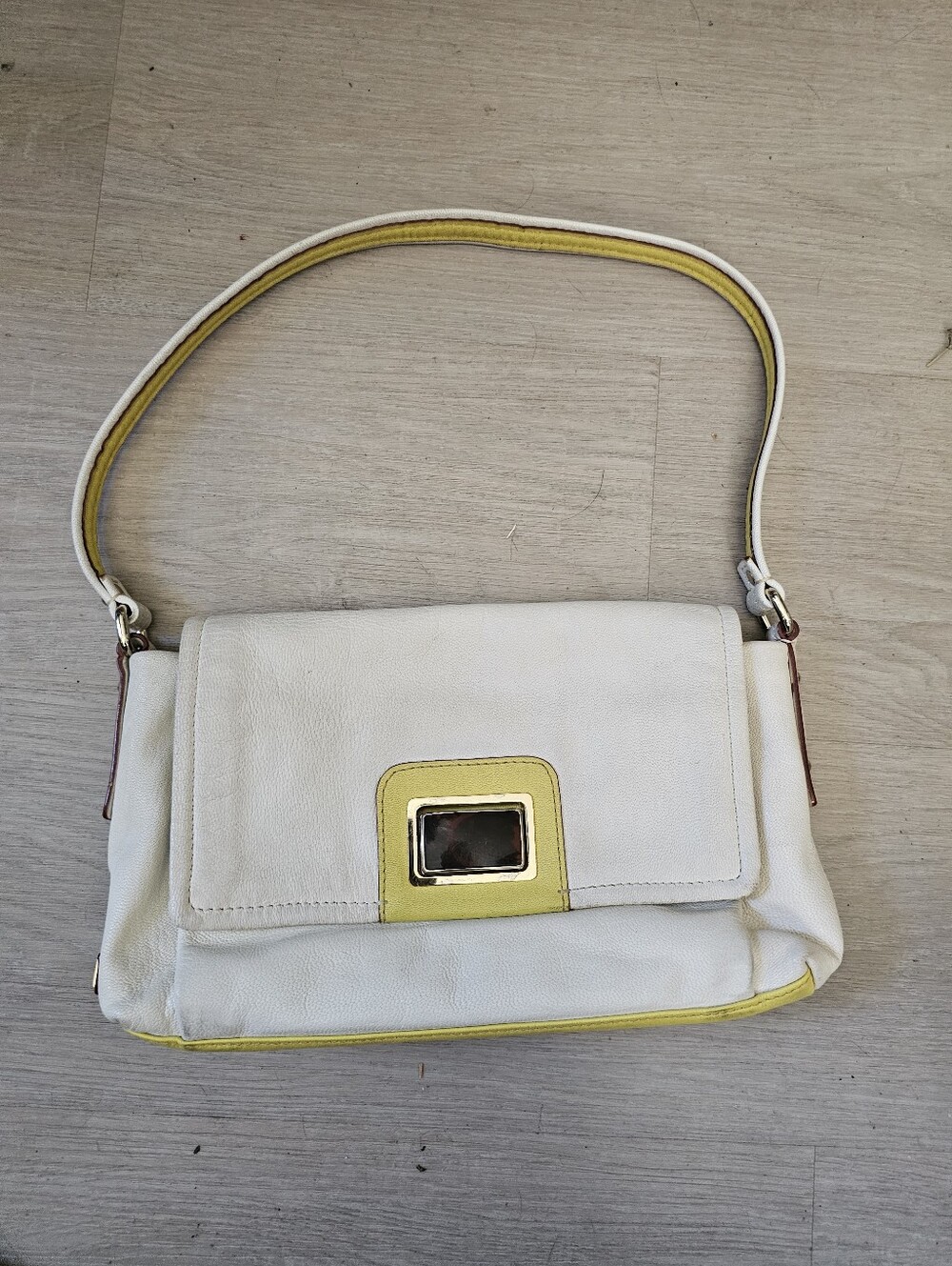 Kate Spade Cream with Yellow Lrather Envelope Purse With Strap